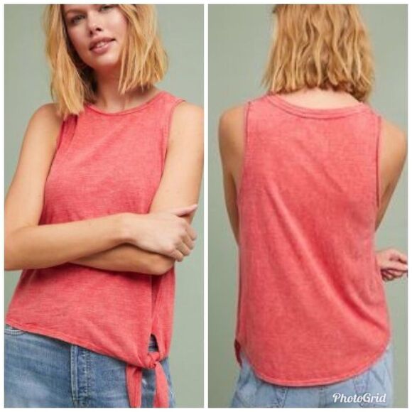 MAEVE Knotted Tank Top‎ Sleeveless Side Tie Burnout Anthro Faded Red XS New - Picture 1 of 7
